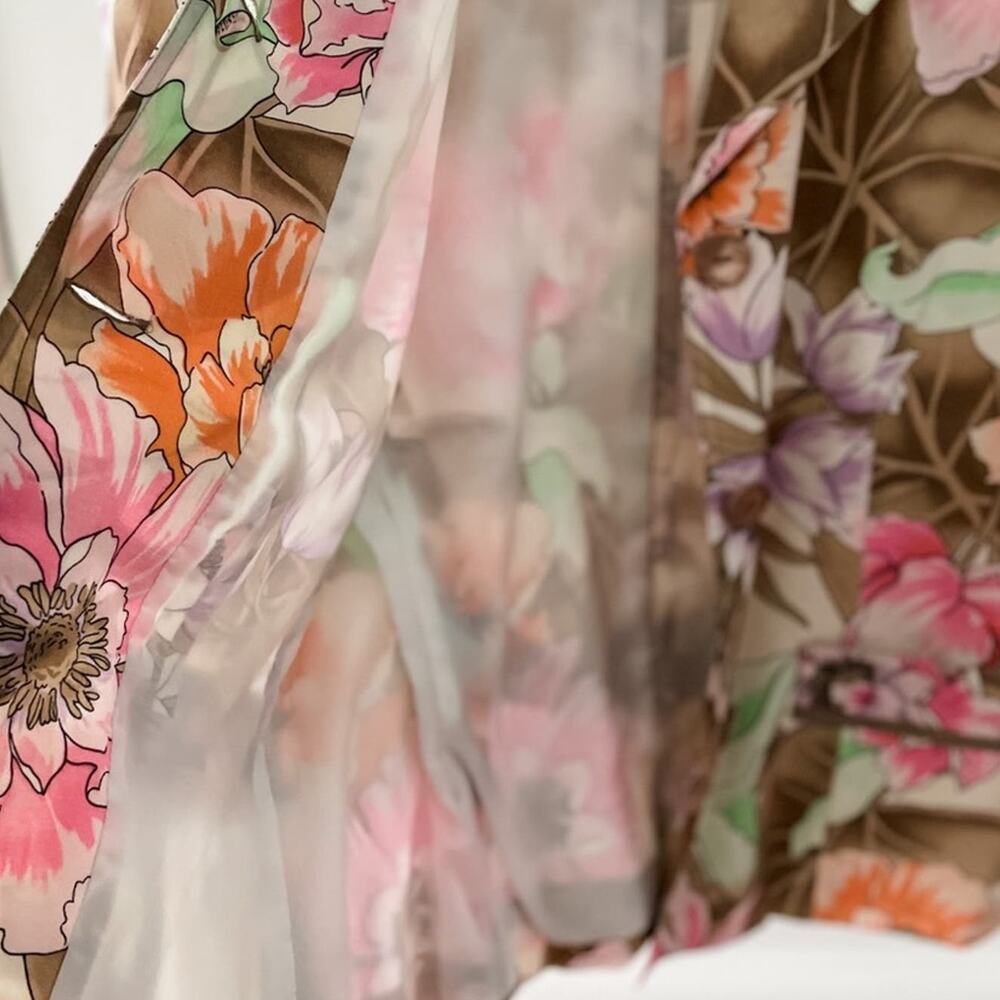 Chadwick's vintage 100% silk floral cropped blazer jacket pink tan size 4 - Picture 4 of 9